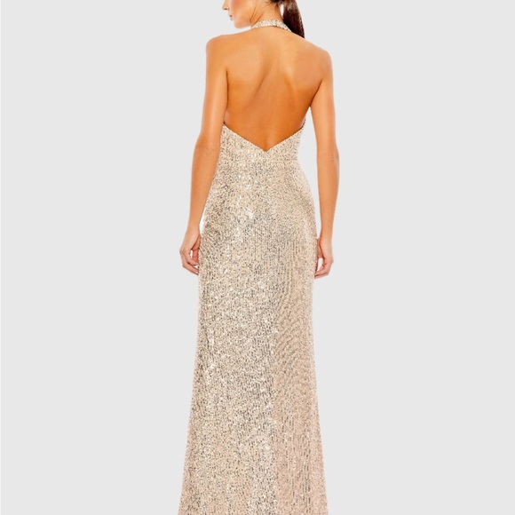 MAC DUGGAL Dress Size 16 Evening Gown Sequin Rose Gold Halter V Neck NEW - Picture 3 of 3